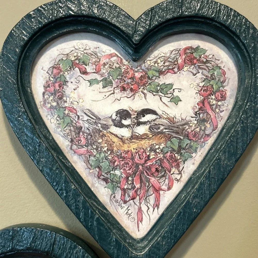VTG Home Interiors 1985 Homco Heart Frame Barbara Mock Chickadee Bird Grandma